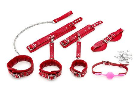 Bondage-Set 10-teilig Büffelleder Rot