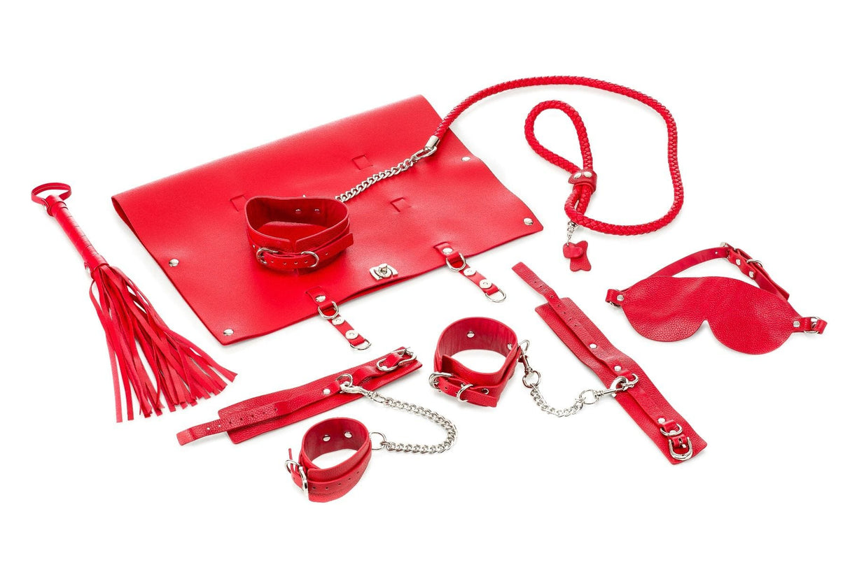 Bondage-Set Ledertasche Rot