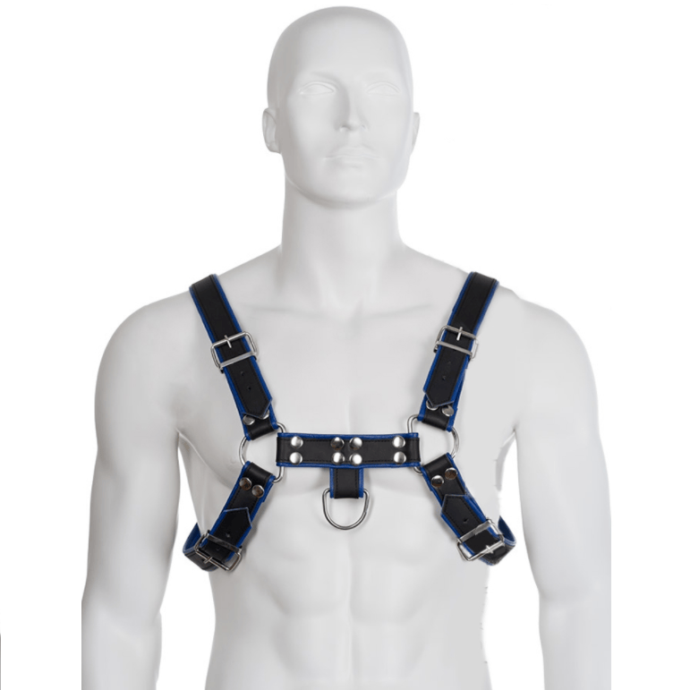 Bulldog Brust-Ledergeschirr Blau-Schwarz