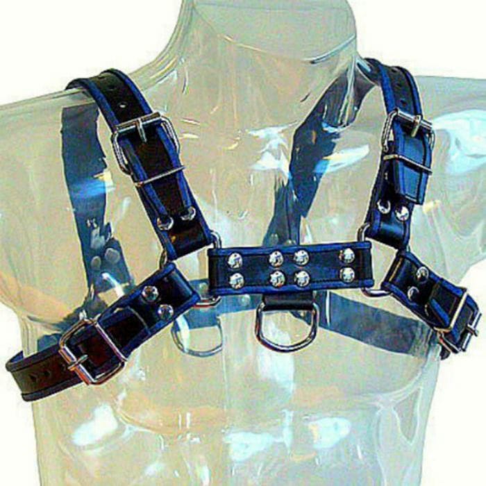 Bulldog Brust-Ledergeschirr Blau-Schwarz – Ansicht 2
