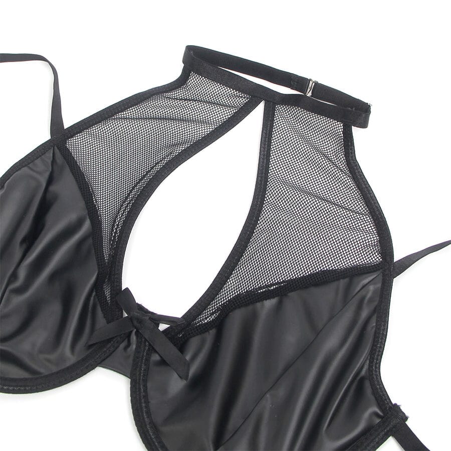 Dessous-Set Leder-BH und Rock-Set Schwarz L/XL