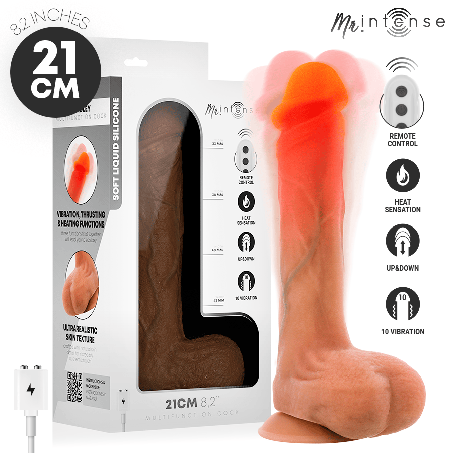 Dildo Bradley aus Silikon mit Vibration, Wärmefunktion und Fernbedienung 21 cm Ø 4,2 cm