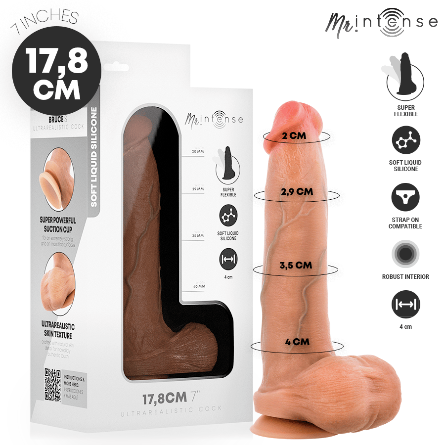 Dildo Bruce S aus Silikon mit Hoden 17,8 cm Ø 4 cm