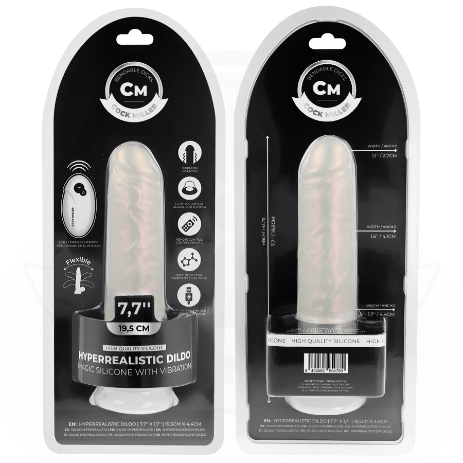 Dildo mit Saugnäpfen Lichtern und Vibration mit Fernbedienung Weiss Weiß 19,5 cm