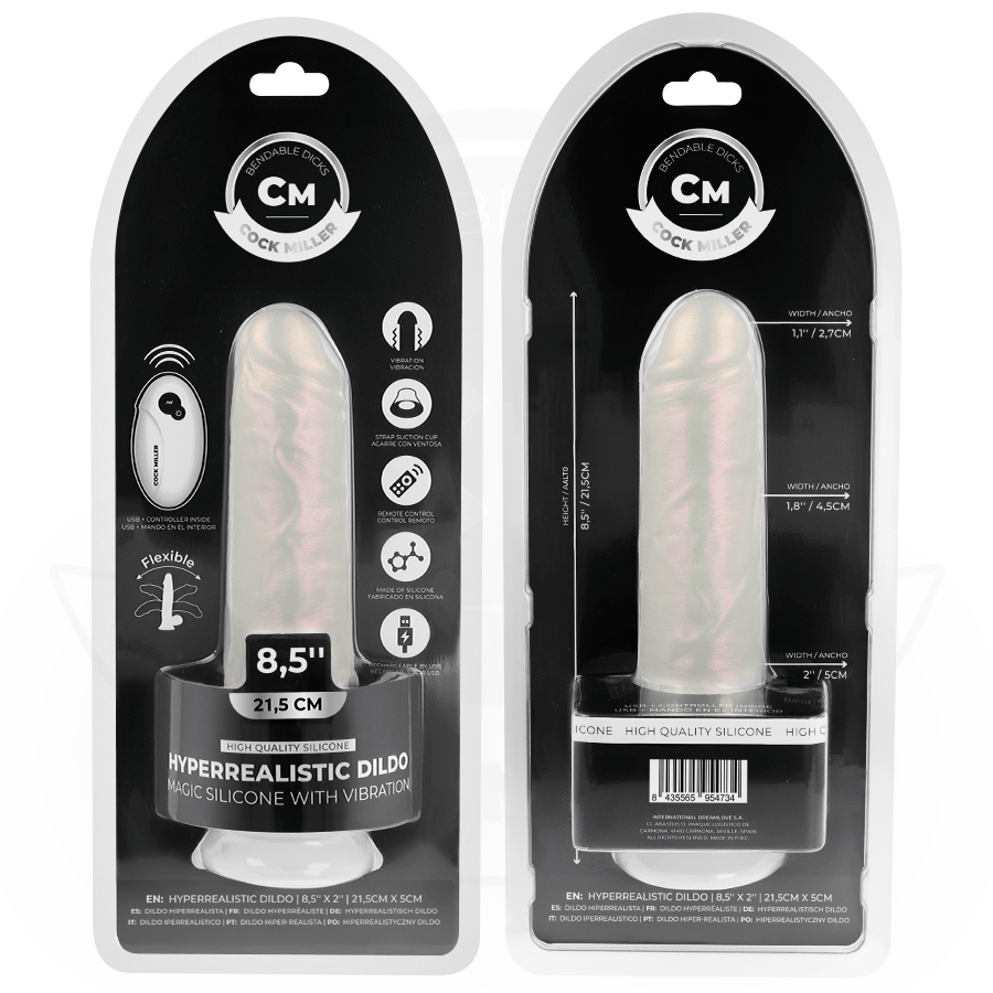 Dildo mit Saugnäpfen Lichtern und Vibration mit Fernbedienung Weiss Weiß 21,5 cm