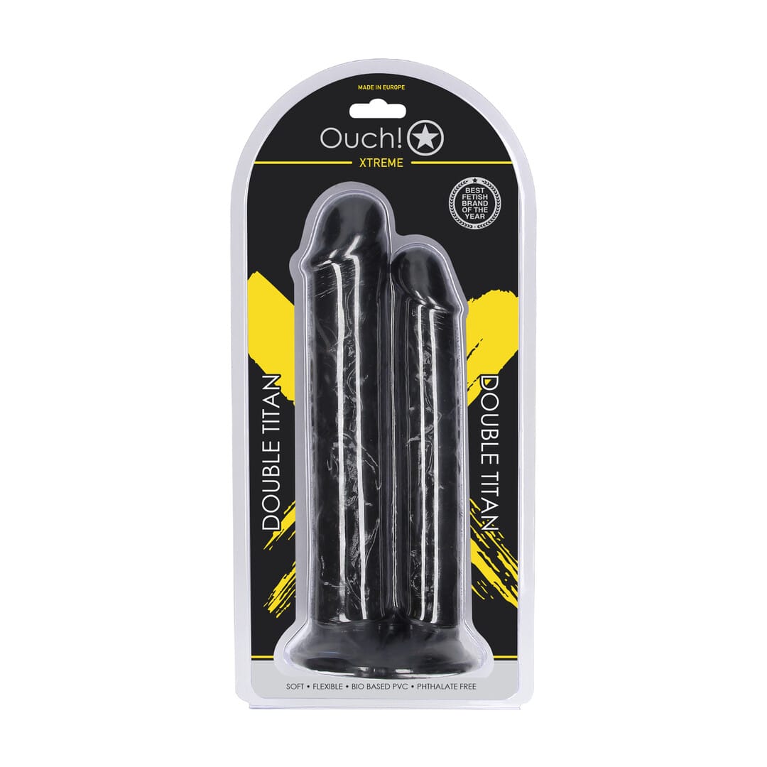 Dildo Ouch Double Titan mit zwei Schäften aus PVC Schwarz 24,5 x 8,9 cm – Ansicht 2