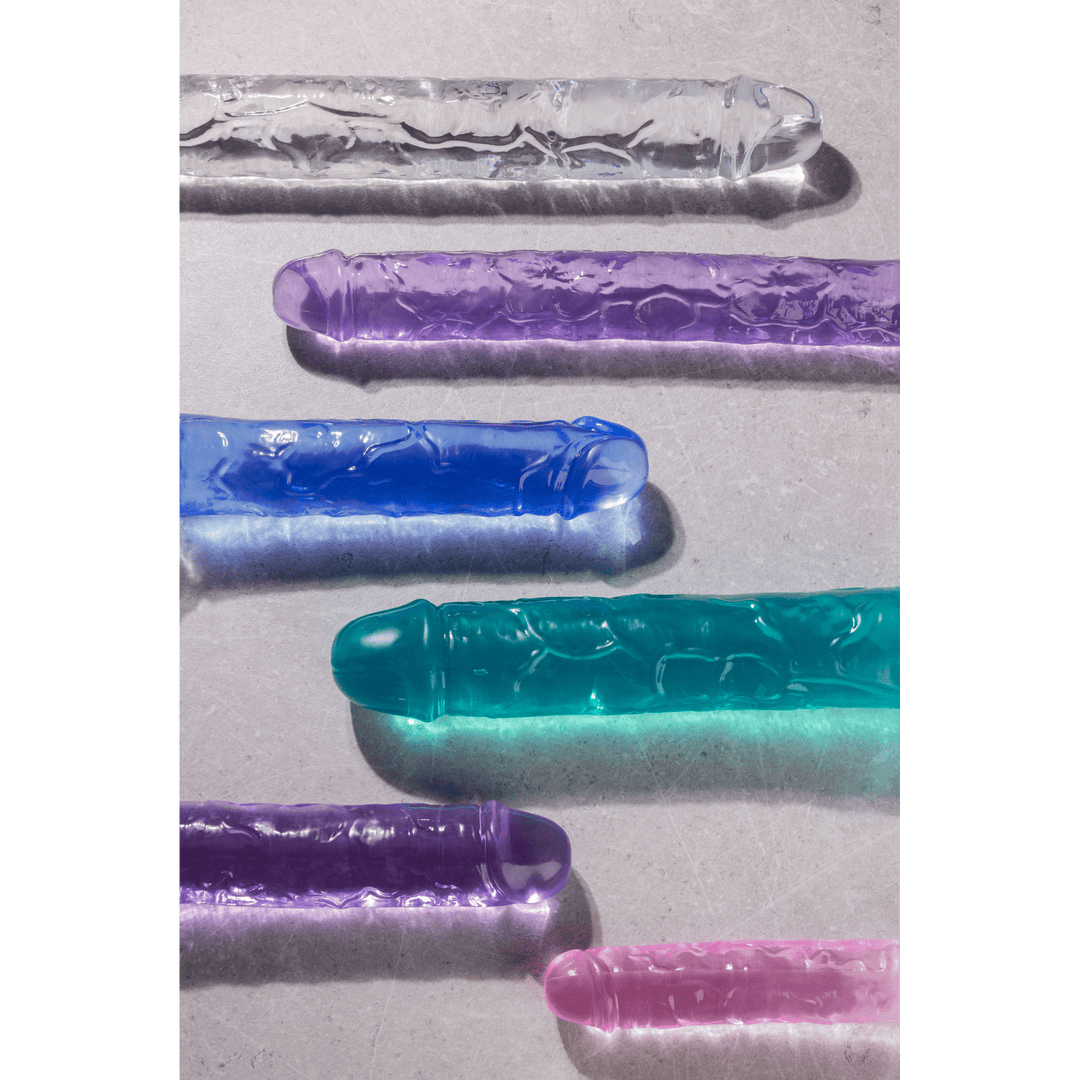 Doppeldildo RealRock Crystal Clear durchscheinend TPE Violett 34 x Ø 3,5 cm – Ansicht 3