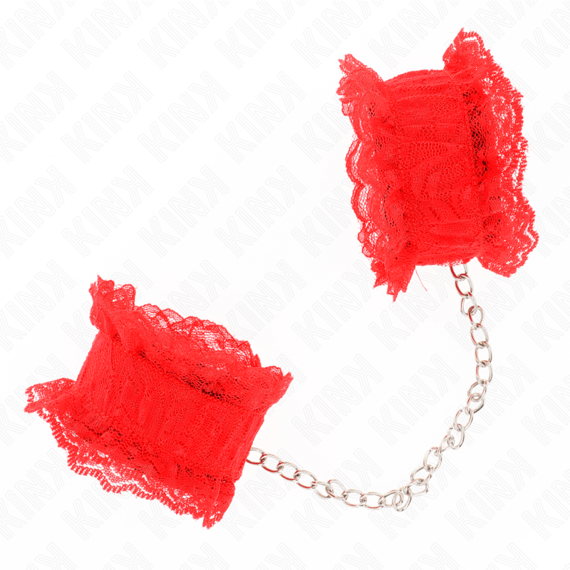 Fesselset Elastische Handgelenksfesseln aus Spitze Rot – Ansicht 3