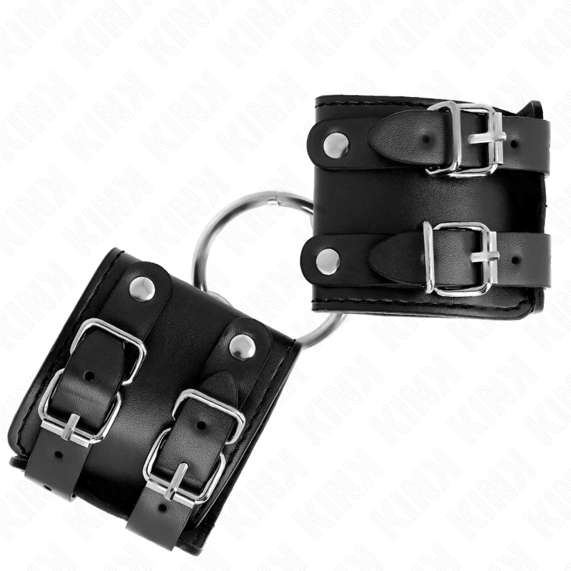 Fesselset Feste Handgelenkfesseln mit Ring und Nieten Verstellbar Schwarz 17 cm – Ansicht 3