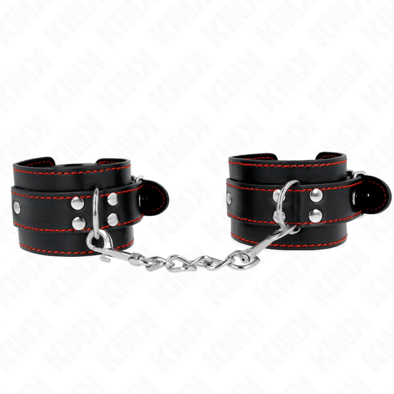 Fesselset Handgelenkfesseln Schwarz mit Rotem Futter Verstellbar 20 cm – Ansicht 2