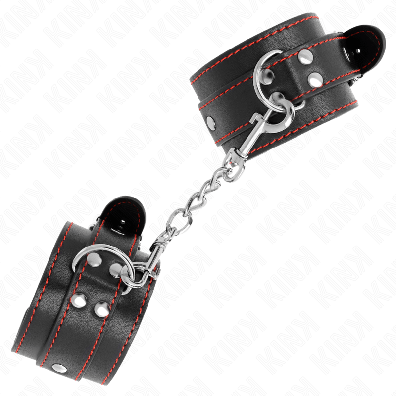 Fesselset Handgelenkfesseln Schwarz mit Rotem Futter Verstellbar 20 cm – Ansicht 3