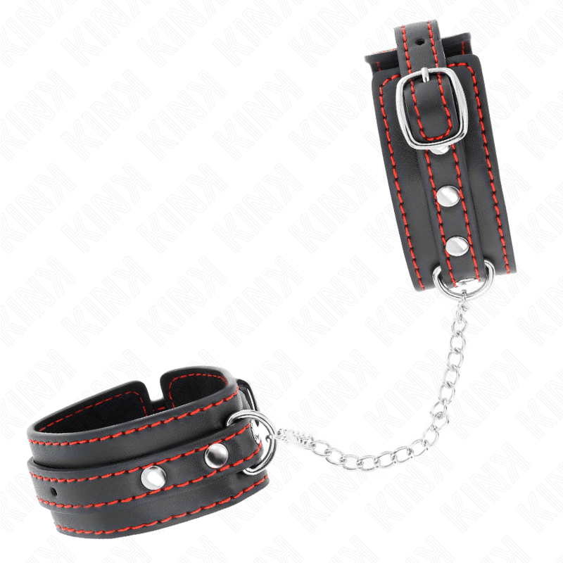 Fesselset Kleine Handgelenksfesseln Schwarz mit Rotem Futter Verstellbar 14 cm – Ansicht 3