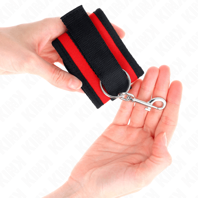 Fesselset Nylon Bind-Handfesseln mit Klettverschluss Rot-Schwarz Modell 2 Verstellbar 25 cm – Ansicht 4