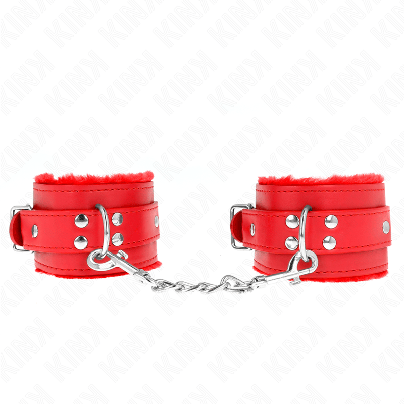Fesselset pelzgefütterte Handgelenkfesseln Rot mit Rotem Gürtel Verstellbar 17 cm – Ansicht 2