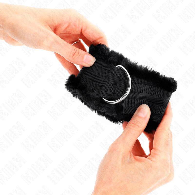 Fesselset pelzgefütterte Handgelenkfesseln Schwarz Verstellbar 17 cm – Ansicht 4