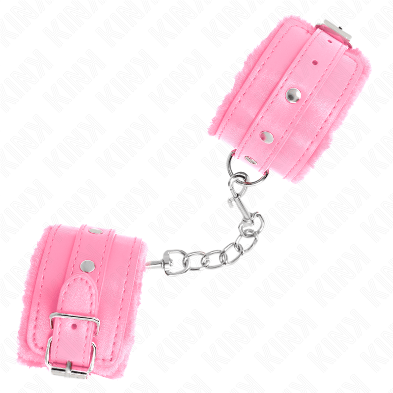 Fesselset Premium pelzgefütterte Handgelenkfesseln Rosa mit Rosa Gürtel Verstellbar 17 cm – Ansicht 4