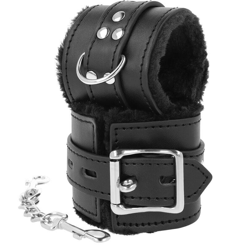 Fesselset schwarz gefütterte BDSM-Handschellen – Ansicht 2