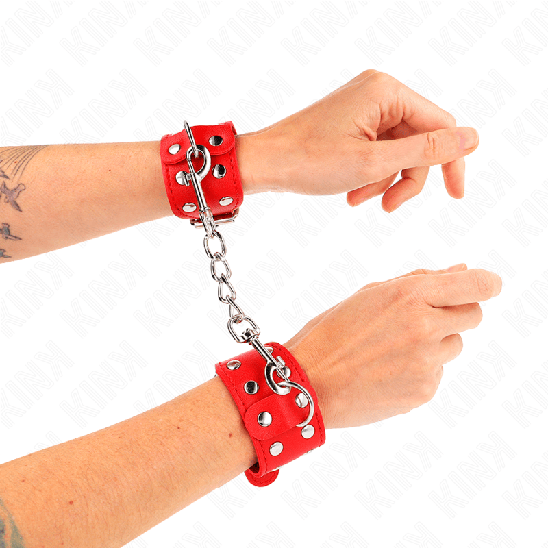 Fetisch-Toy Armbänder mit doppelter Reihe verstellbarer Nieten Rot – Ansicht 3