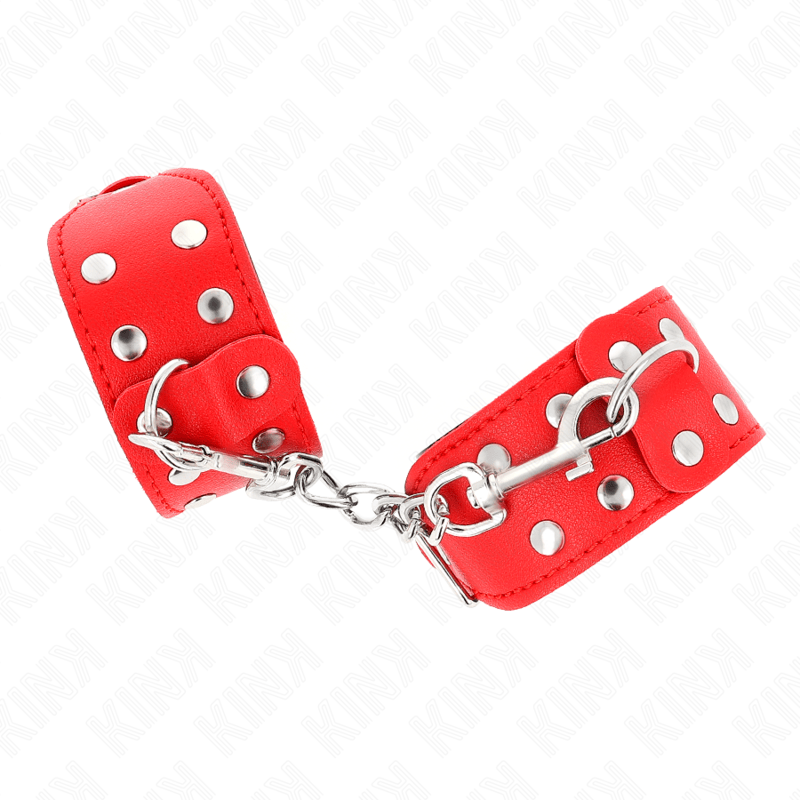 Fetisch-Toy Armbänder mit doppelter Reihe verstellbarer Nieten Rot – Ansicht 2