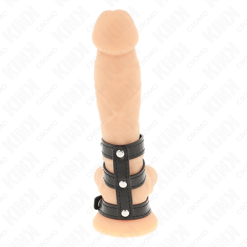 Fetisch-Toy Dreifach Leder mit Druckverschluss Schwarz