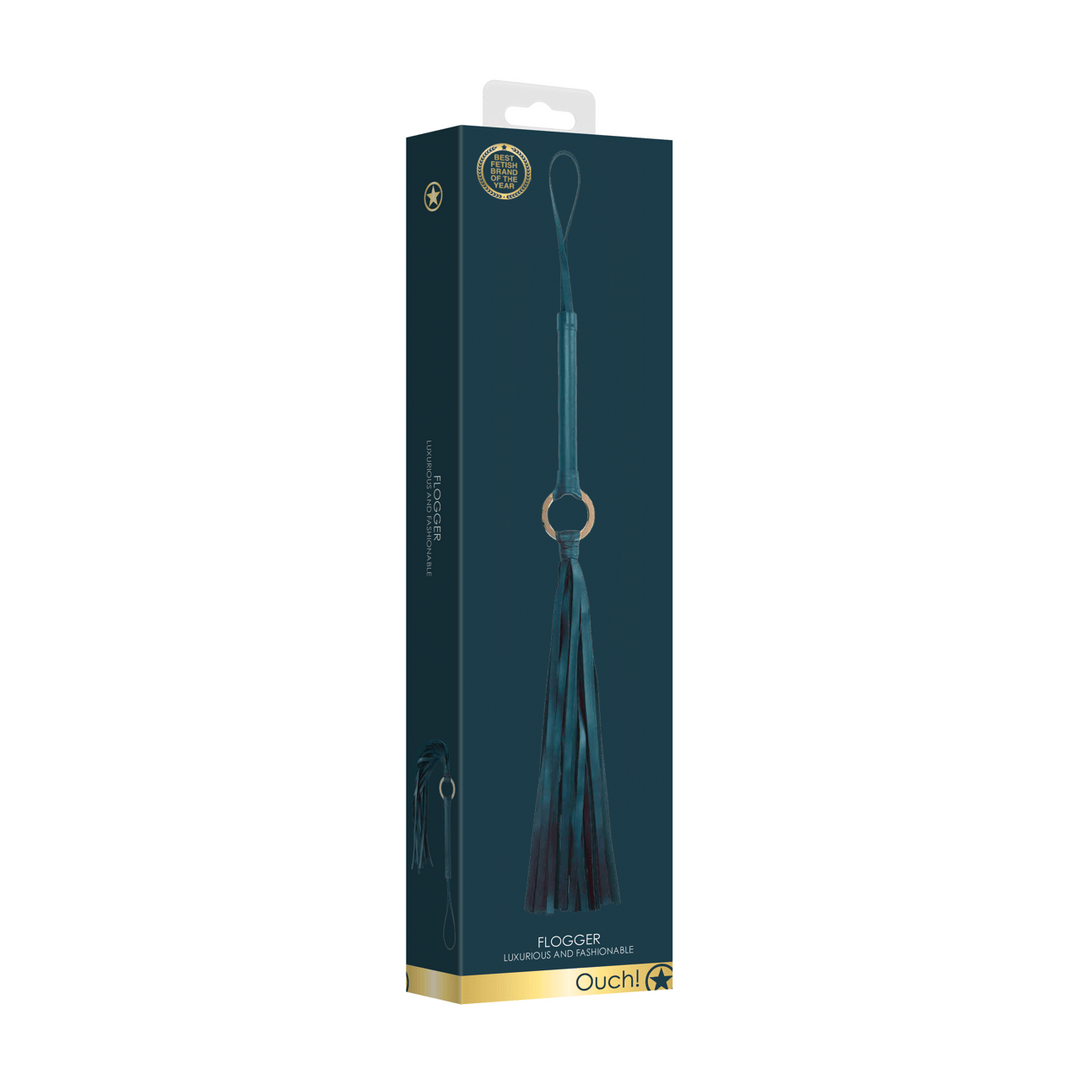Flogger Ouch aus PU-Leder mit Metallring Petrol 70 cm – Ansicht 3