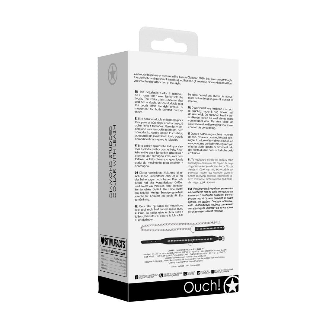 Halsband Ouch mit Strasssteinen und Leine Schwarz 102 cm – Ansicht 3