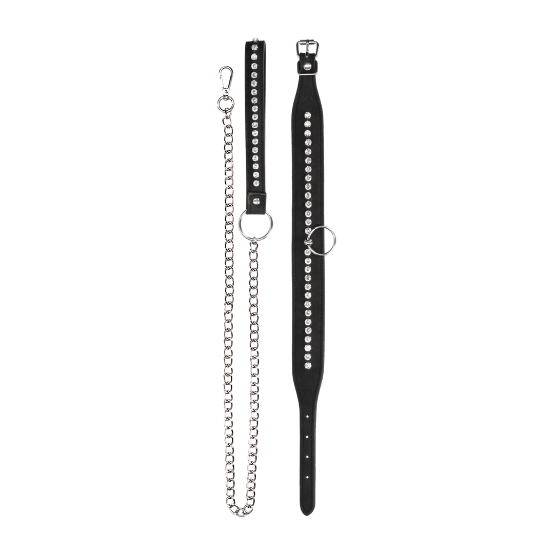 Halsband Ouch mit Strasssteinen und Leine Schwarz 102 cm – Ansicht 5