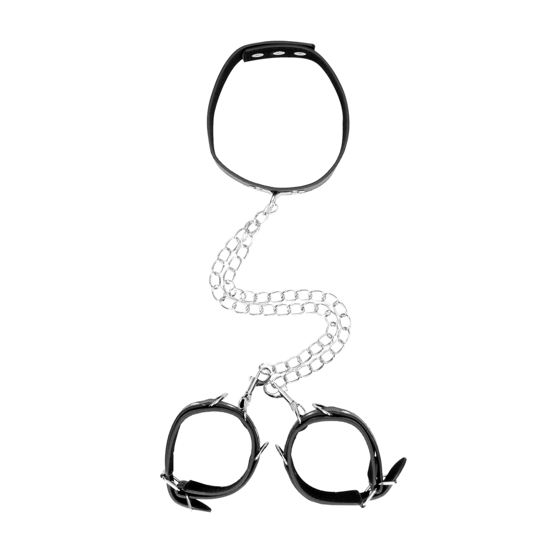 Halsband Ouch Black and White mit Handschellen 70 cm Schwarz – Ansicht 5