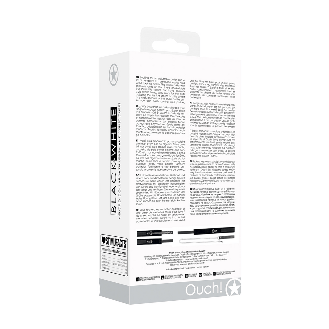 Halsband Ouch Black and White mit Leine und Manschetten 43 cm Schwarz – Ansicht 3