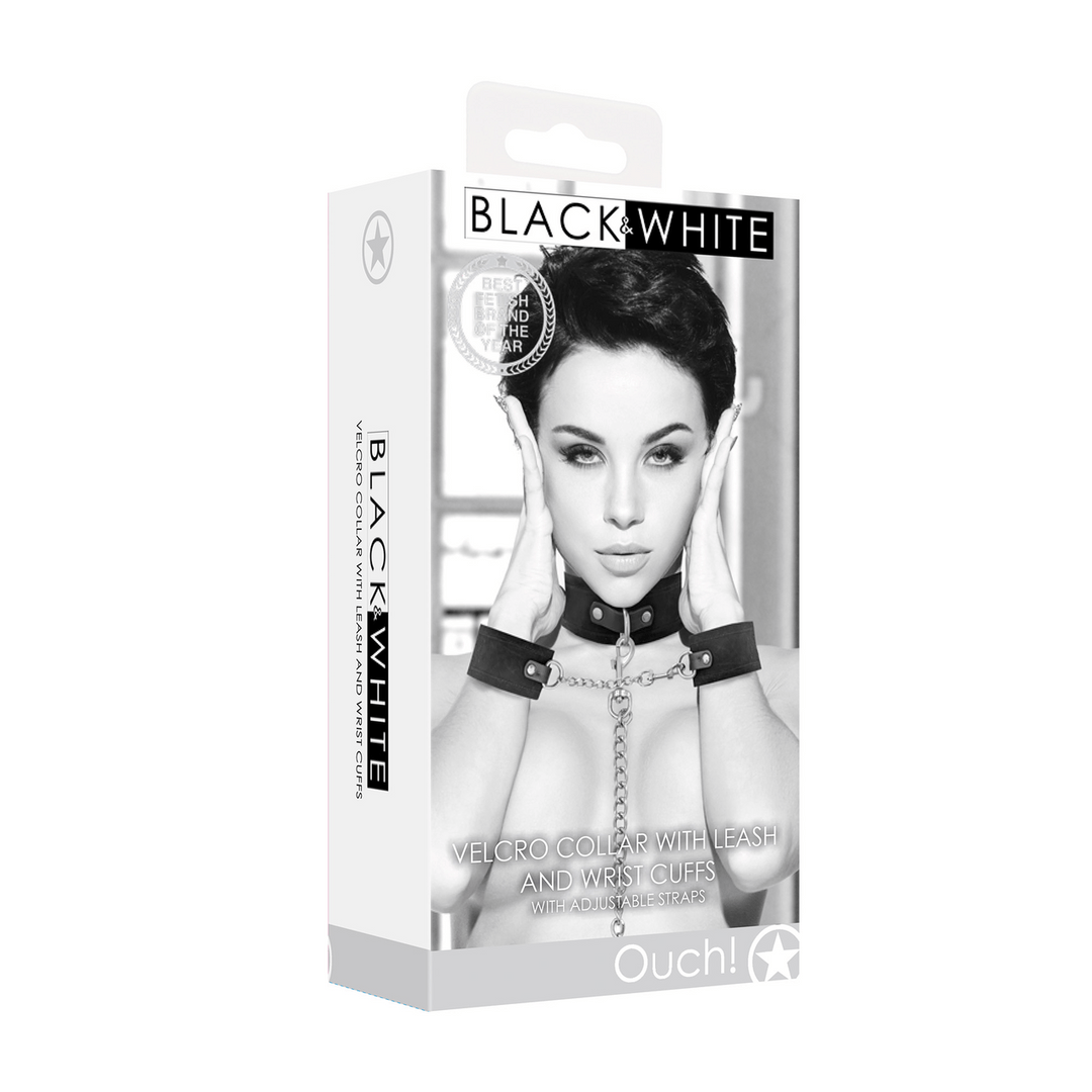 Halsband Ouch Black and White mit Leine und Manschetten 43 cm Schwarz – Ansicht 2