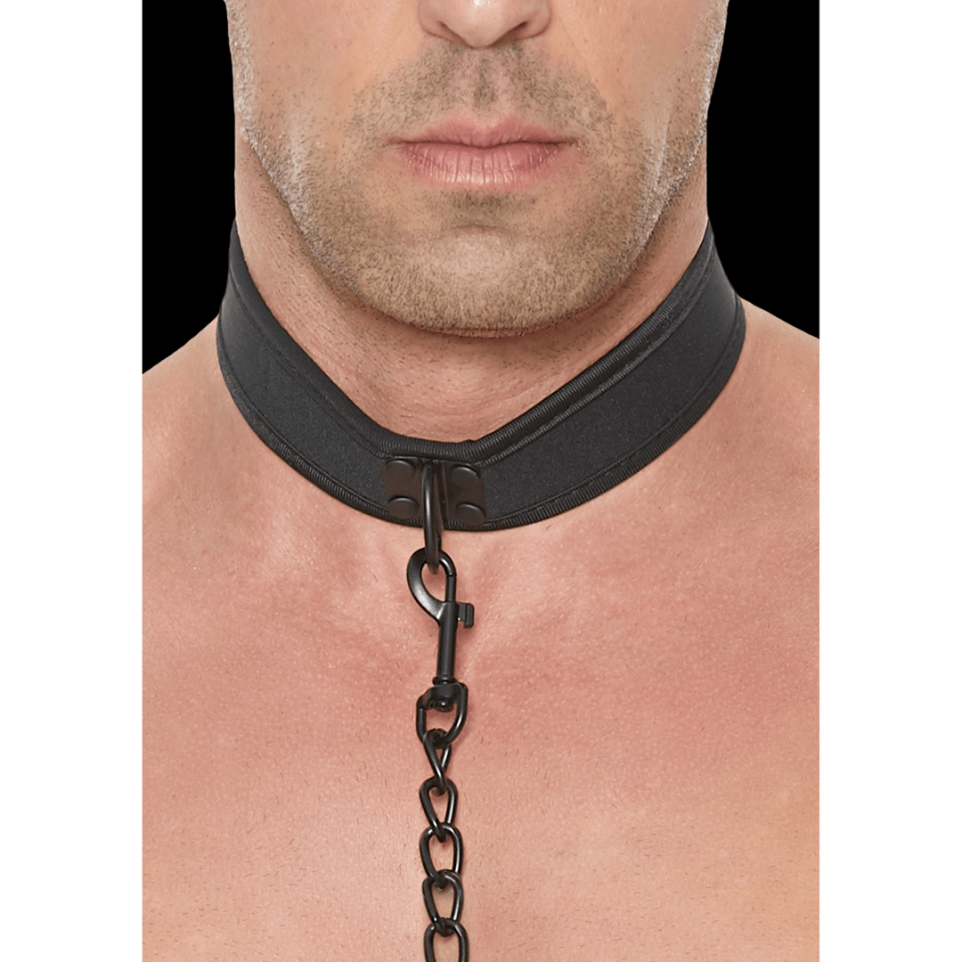 Halsband Ouch Puppy Play aus Neopren mit Leine in zwei Farben
