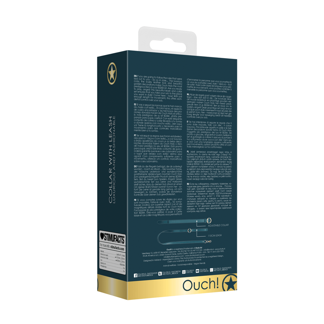 Halsband Ouch Luxury glatt mit Leine 110 cm Petrol – Ansicht 3