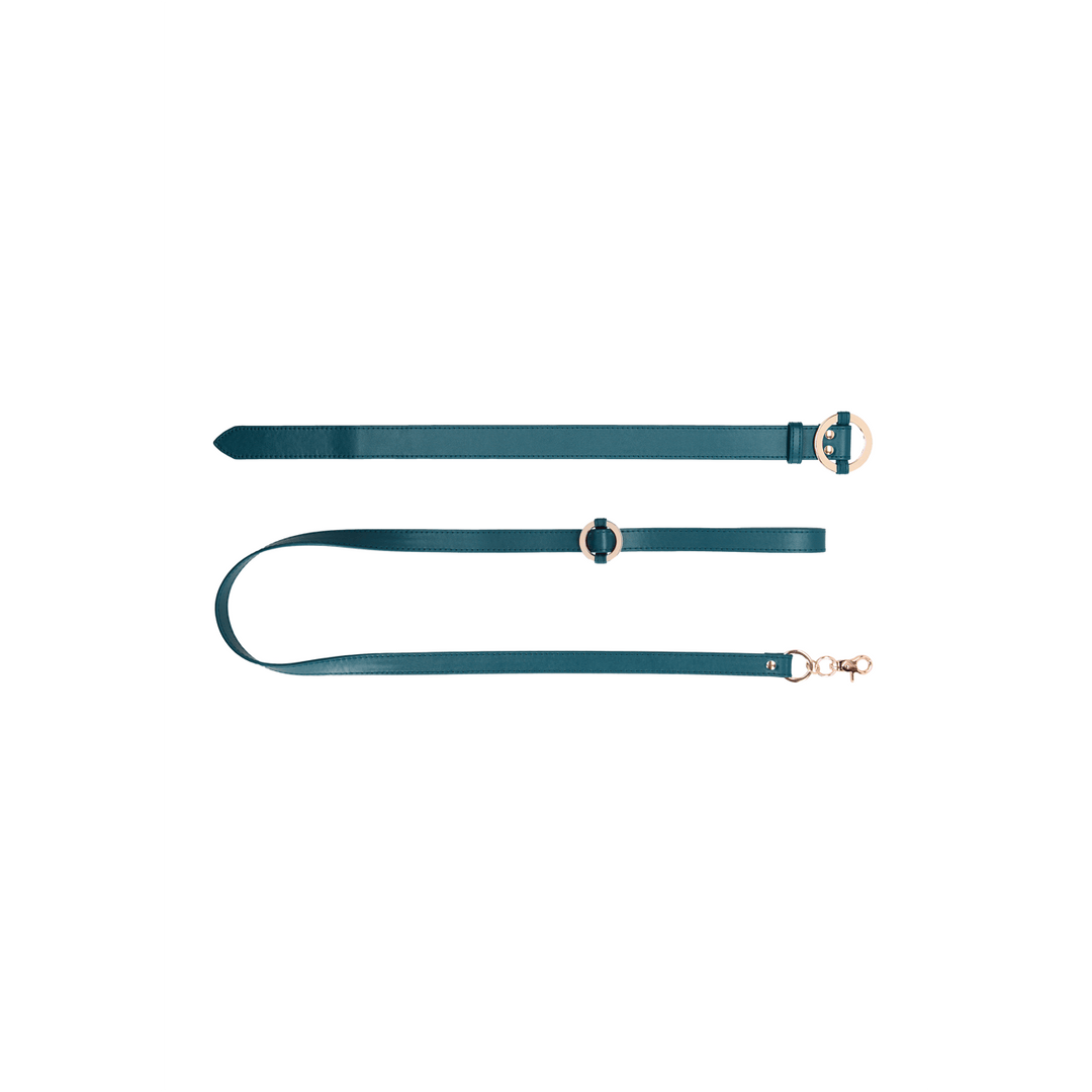 Halsband Ouch Luxury glatt mit Leine 110 cm Petrol – Ansicht 5