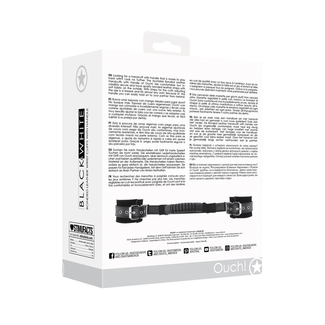 Handfesseln Ouch Black and White mit Haltegriff 50 cm Schwarz – Ansicht 3