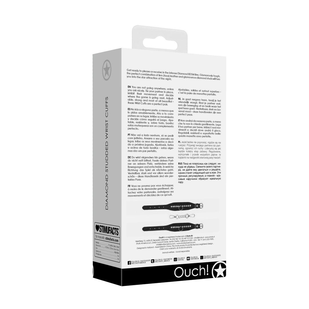 Handfesseln Ouch mit Strasssteinen 34 cm Schwarz – Ansicht 3