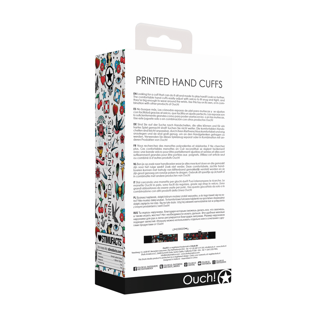 Handfesseln Ouch mit Tattoo-Druck 29,5 cm Schwarz-Bunt – Ansicht 3
