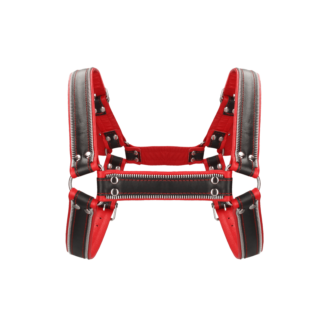 Harness Ouch Bulldog aus echtem Leder mit Edelstahl L/XL Rot – Ansicht 2