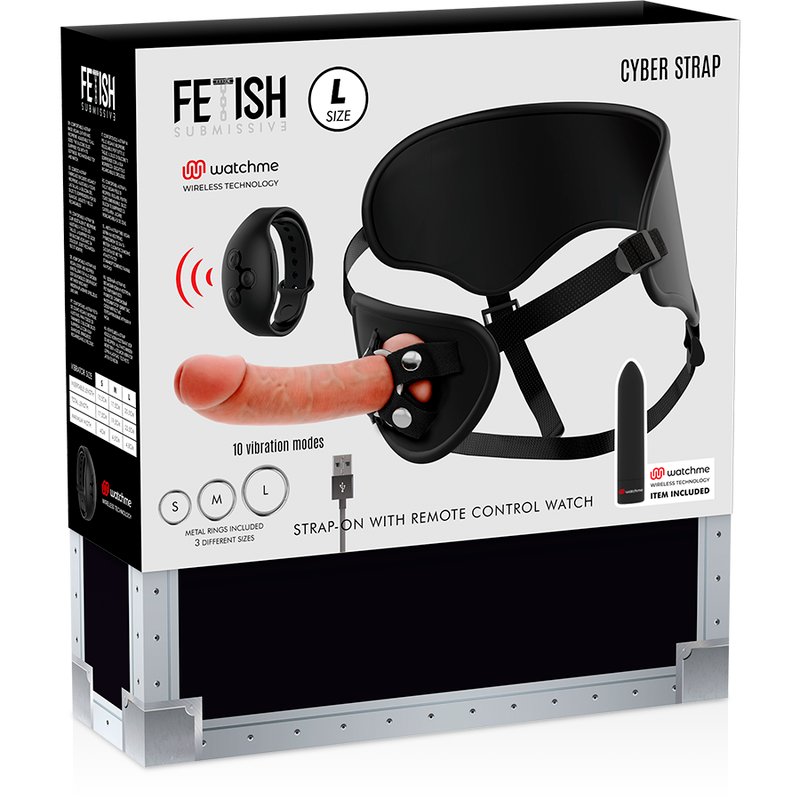 Fetish Submissive Cyber Strap - Harness mit Dildo- und Bullet-Fernbedienungs-Watchme-L-Technologie