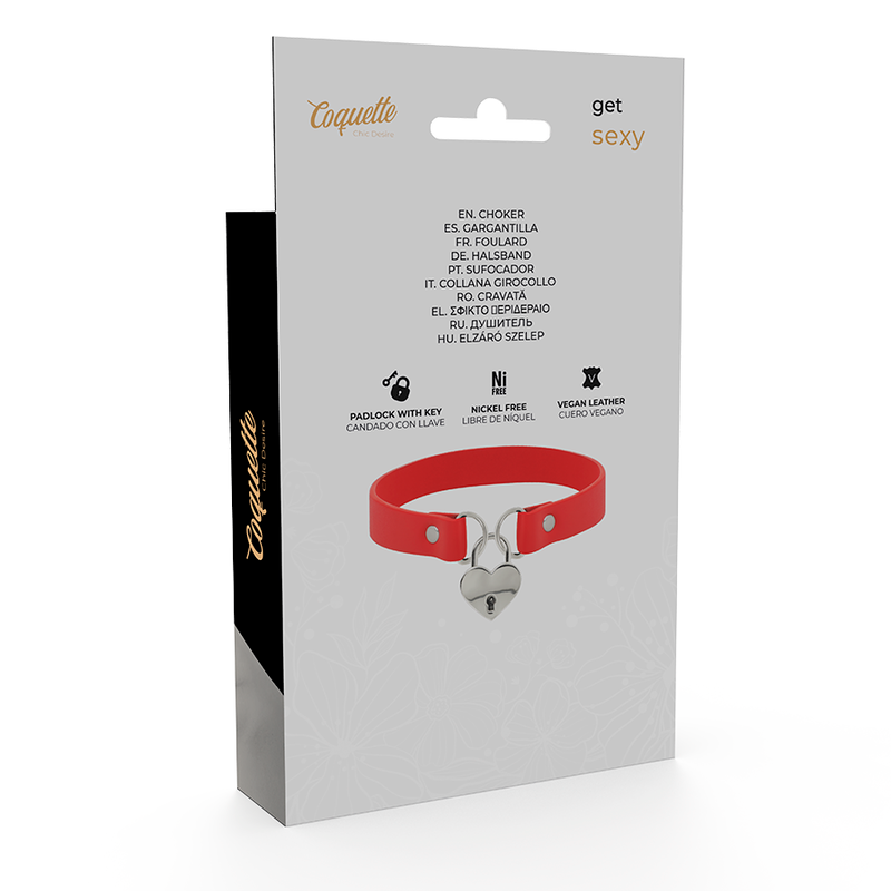 Coquette Chic Desire - Rote Halskette aus Veganem Leder mit Herz-Accessoire mit Schlüssel