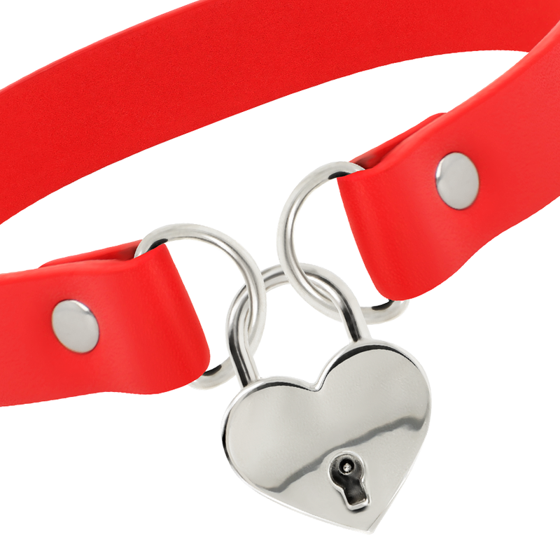 Coquette Chic Desire - Rote Halskette aus Veganem Leder mit Herz-Accessoire mit Schlüssel