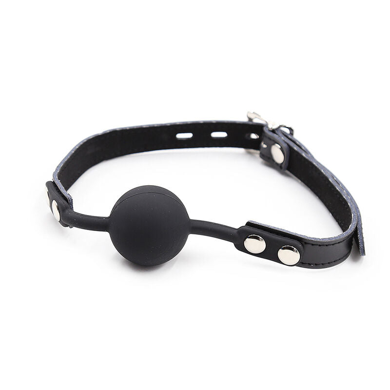 Ohmama Fetish - Silikon-Ballgag mit Ledergürtel (Vorhängeschloss Inklusive)