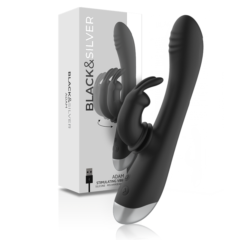 Black&Silver - Dj. Adam Wiederaufladbarer Silikon-Kaninchen-Stimulator Schwarz