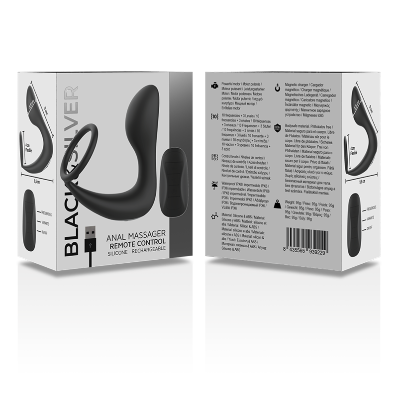 Black&Silver - Analmassager mit Fernbedienung, Wiederaufladbares Silikon Schwarz