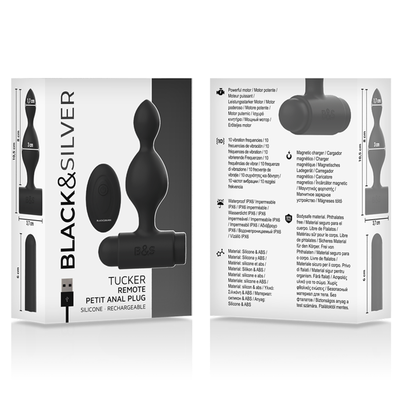 Black&Silver - Tucker Kleine Analstecker aus Silikon mit Fernbedienung