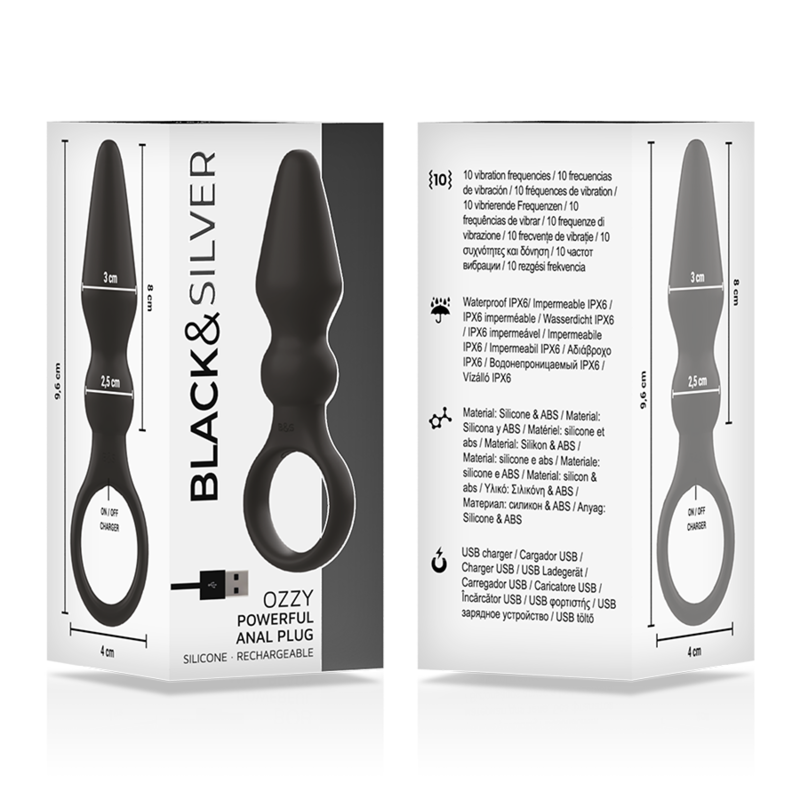 Black&Silver - Ozzy Leistungsstarker Silikon-Analsplug