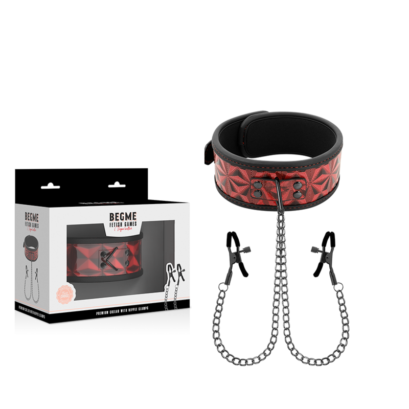 Begme - Red Edition Halsband mit Nippelklemmen mit Neoprenfutter