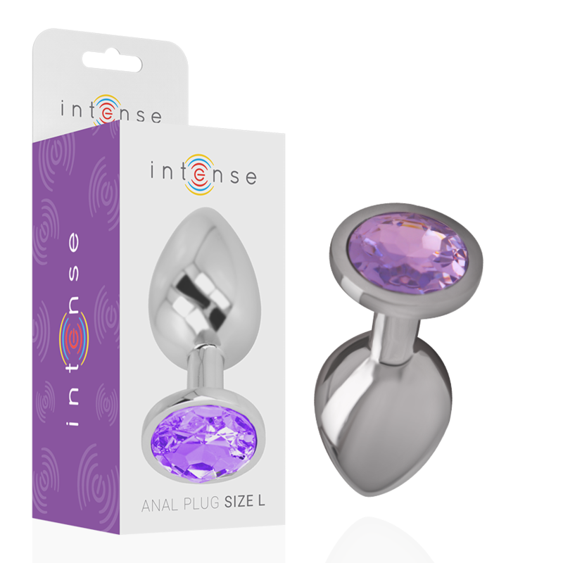 Intense - Analplug aus Aluminiummetall mit Violettem Kristall, Grösse S