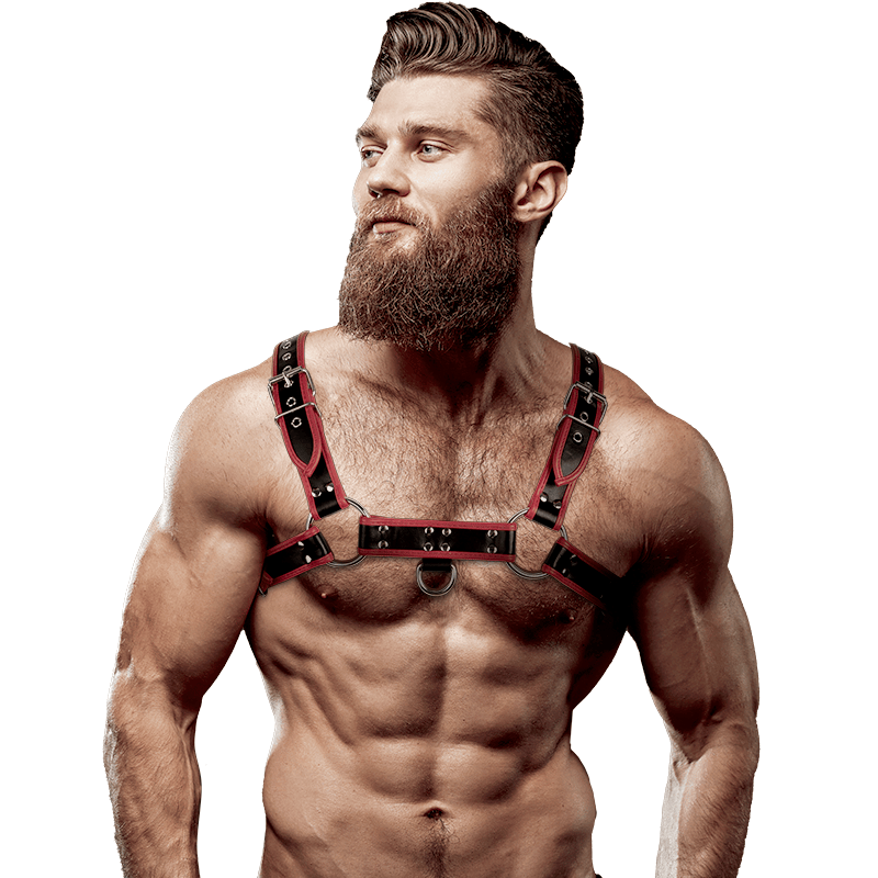 Harness Brustharness aus Ökoleder für Herren Schwarz/Rot