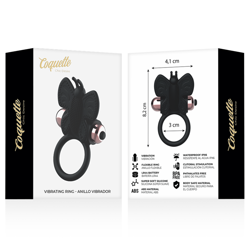 Coquette Chic Desire - Cockring Schmetterling mit Vibrator Schwarz/ Gold