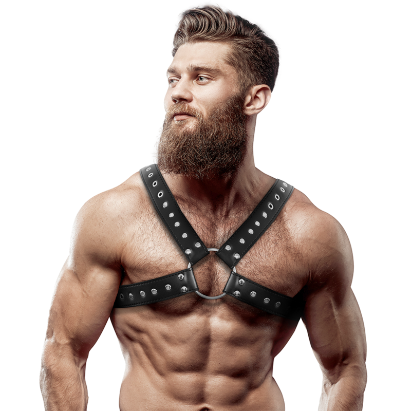 Fetish Submissive Attitude - Brustharness aus Ökoleder mit Nieten für Herren